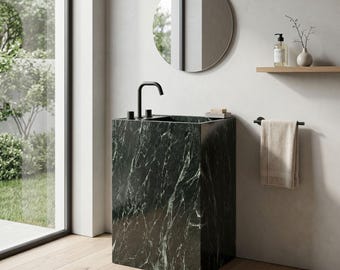 Custom Made Verde Alpi Marble Pedestal Sink, Dark Green Freestanding Bathroom Vanity (50x40x85cm)
