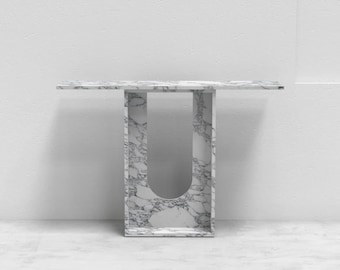 Arabescato and Carrara Marble Console Table with Hollow Centre Design - Alecto