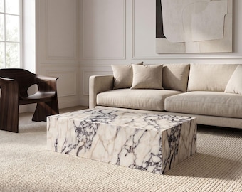 Calacatta Viola Marble Coffee Table, Box Style, Natural Stone Cocktail Table (39.37" L)