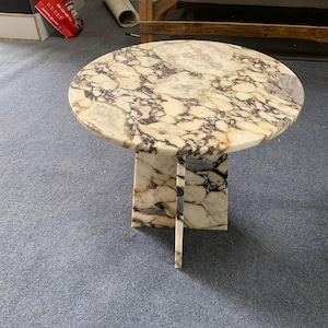 Calacatta Viola Marble Side Table: Modern Cross-Leg Accent Table