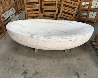 Honed White Marble Moon Freestanding Bathtub Bathroom Whirlpools