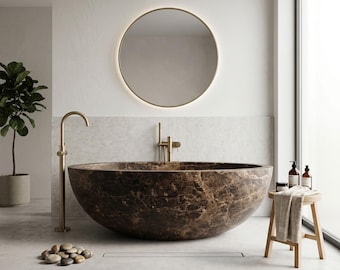 Custom Made Oval Dark Emperador Marble Bathtub: Luxury Stone Bath (67x35.4x21.65")