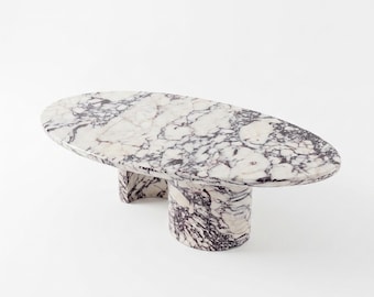 Calacatta Viola Marble Egg Coffee Table, Purple Vein Stone Center Table