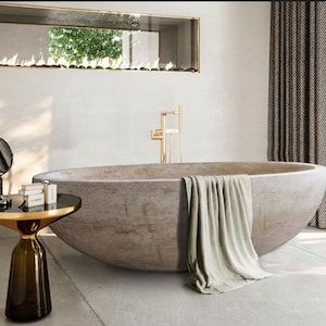 Classico Travertine Marble Ellipse Master Bathtub, Personalized Large Marble Bathtub, Luxury Custom Travertine Bathtub, Antique Bathroom Tub