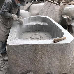 Custom Hand-Carved River Stone Bathtub, Natural Organic Outdoor Soaking Bath image 8