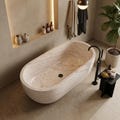 White Marble Oval Bathtub: Modern Freestanding Stone Tub (70.87"x31.5"x22.8")