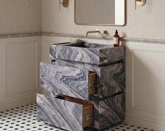 Custom Granite Bathroom Vanity with Integrated Sink, 70cm Freestanding Stone Cabinet