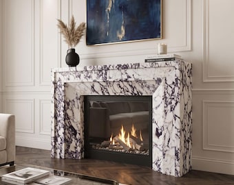 Calacatta Viola Marble Fireplace 51.2", Natural Stone Mantel Surround, Handmade Luxury Fireplace Frame