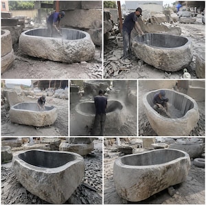 Custom Hand-Carved River Stone Bathtub, Natural Organic Outdoor Soaking Bath image 10