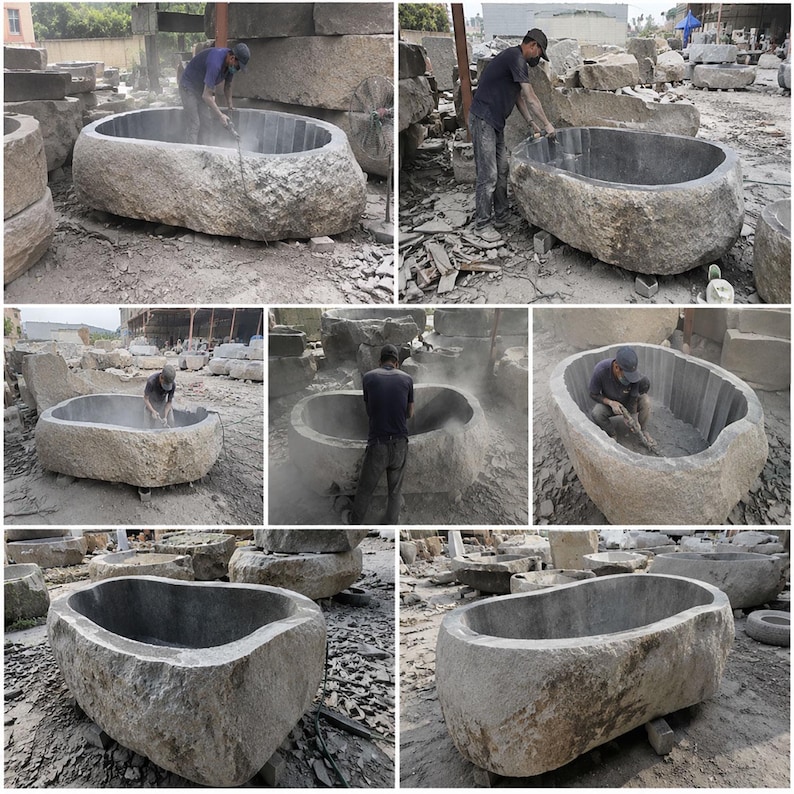 Custom Hand-Carved River Stone Bathtub, Natural Organic Outdoor Soaking Bath image 10