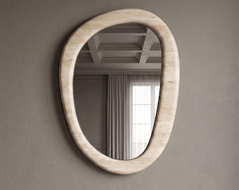 Travertine Mirror Frame, Natural Stone Wall Mirror (19.69" x 27.56")