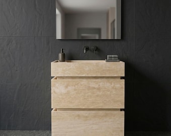 Travertine Bathroom Vanity, Stone Vanity Cabinet, Natural Travertine Vanity, Bathroom Storage Cabinet, Custom Bathroom Furniture