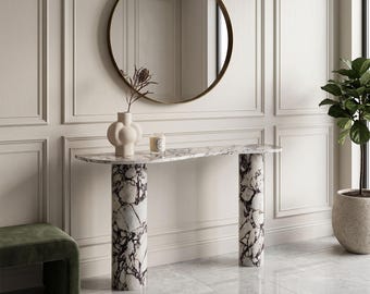Custom Made Calacatta Viola Wavy Console Table | Sculptural Marble Entryway Console