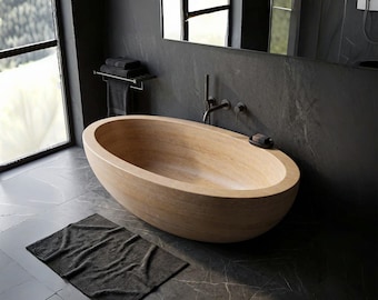Bañera de mármol travertino a medida: diseño elíptico, bañera de baño de lujo