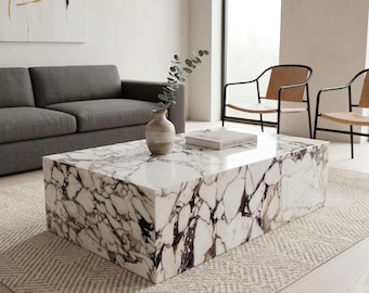 Calacatta Viola Marble Plinth Table: Low Coffee Table Pedestal