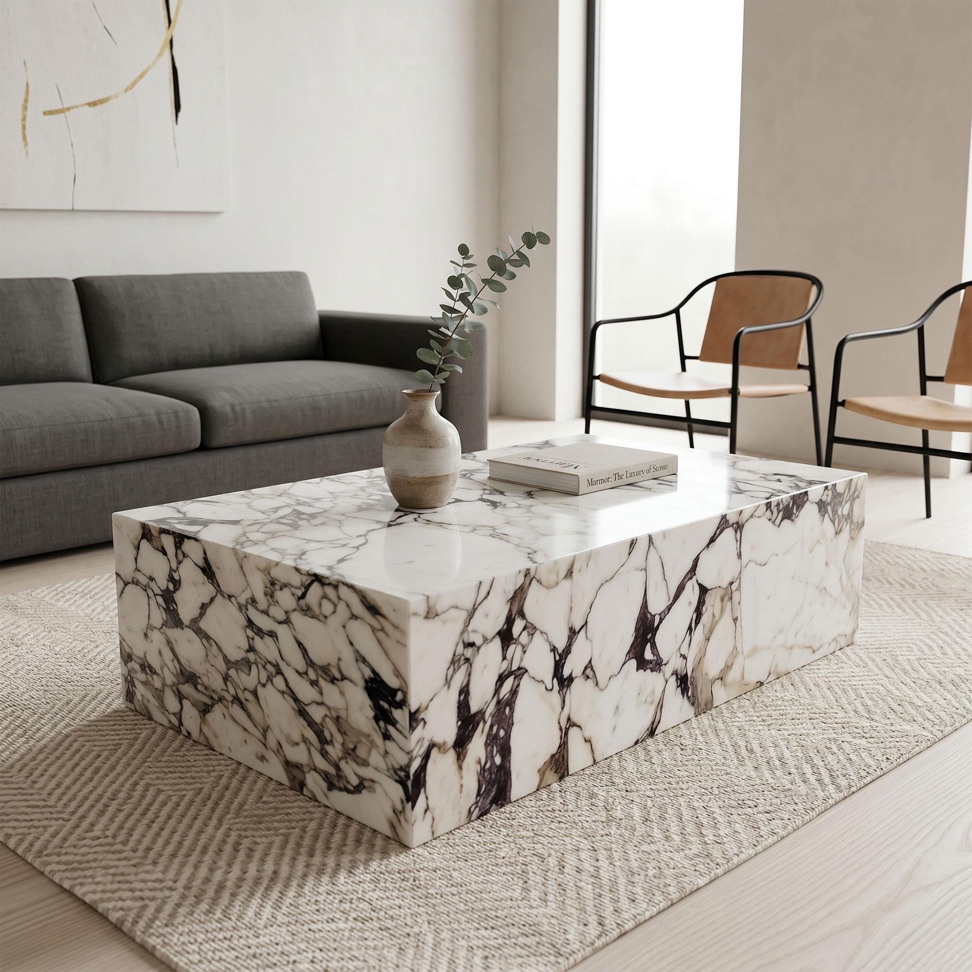 Calacatta Viola Marble Plinth Table: Low Coffee Table Pedestal - Etsy
