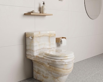White Onyx Stone Toilet, Natural Veining, Luxury Bathroom WC, Custom Size