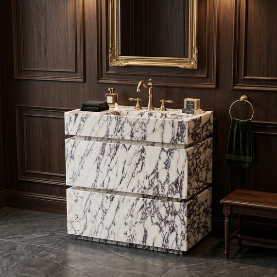 Calacatta Viola Bathroom Vanity 35.43", Natural Marble Sink Cabinet with Drawers, Luxury Stone Washstand