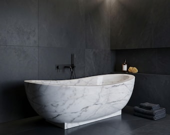 Custom Moon White Marble Bathtub: Freestanding Luxury Bath (80x42x28.5)