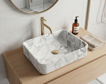Carrara Marble Vessel Sink 50x40x13cm Natural Stone Bathroom Basin