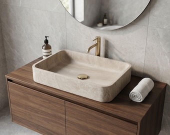 Beige Marble Vessel Sink 50x40x13cm Natural Stone Bathroom Basin