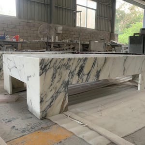 Handmade Arabescato Marble Coffee Table: Rectangular Living Room Furniture