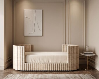 Travertine Sofa Daybed, Fluted Natural Stone Lounge Furniture, Stainless Steel Frame