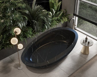 Premium Nero Marquina Marble Eclipse Freestanding Polished Bath Tub