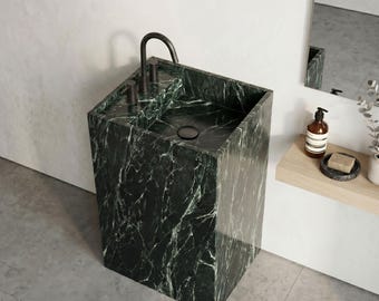 Verde Green Marble Pedestal Sink: Modern Bathroom Design (50x40x85cm)