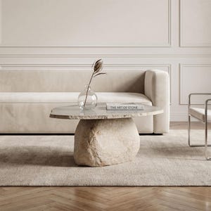 Custom River Stone Coffee Table – Organic Polished Cobblestone Centerpiece