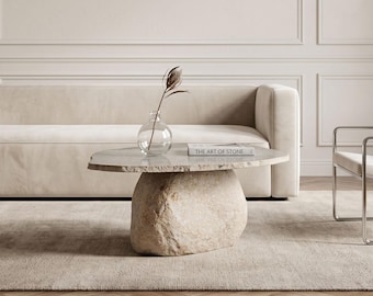 Custom River Stone Coffee Table – Organic Polished Cobblestone Centerpiece