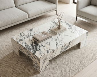 Mesa de centro de mármol Arabescato hecha a medida, mesa rectangular de piedra natural para sala de estar.