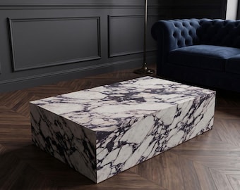 Italian Calacatta Viola Marble Coffee Table, Natural Stone Rectangle Cocktail Table (39.37" L)