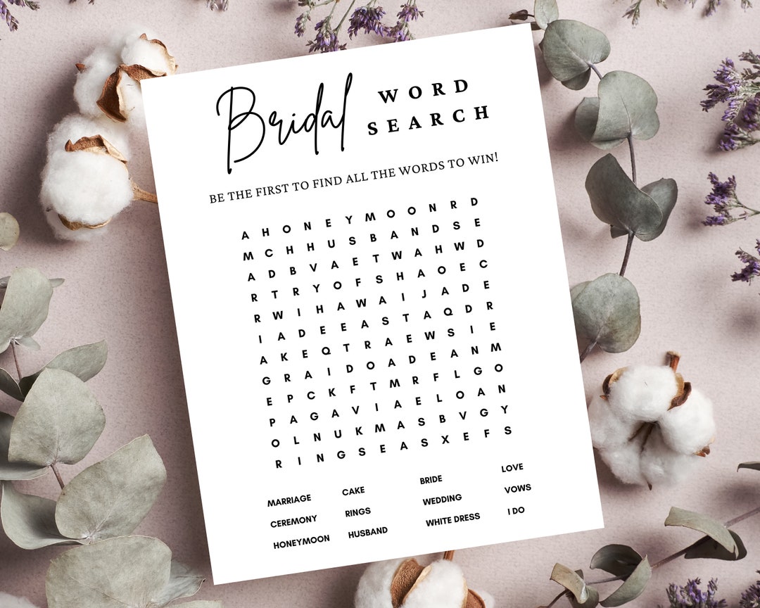 Bridal WORD SEARCH, Bridal Shower Gifts, Wedding Shower Games, Bridal