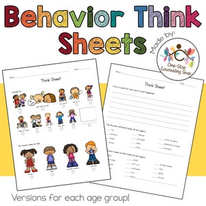 Behavior Think Sheets Student Behavior Processing Form for Emotional Regulation for Elementary School Students