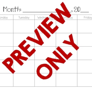 K&ouml;nnte beinhalten: Eine leere monatliche Kalender Vorlage mit dem Text "Monat:" und "_ , 20_" oben. Die Wochentage sind oben aufgelistet: Montag, Dienstag, Mittwoch, Donnerstag und Freitag.