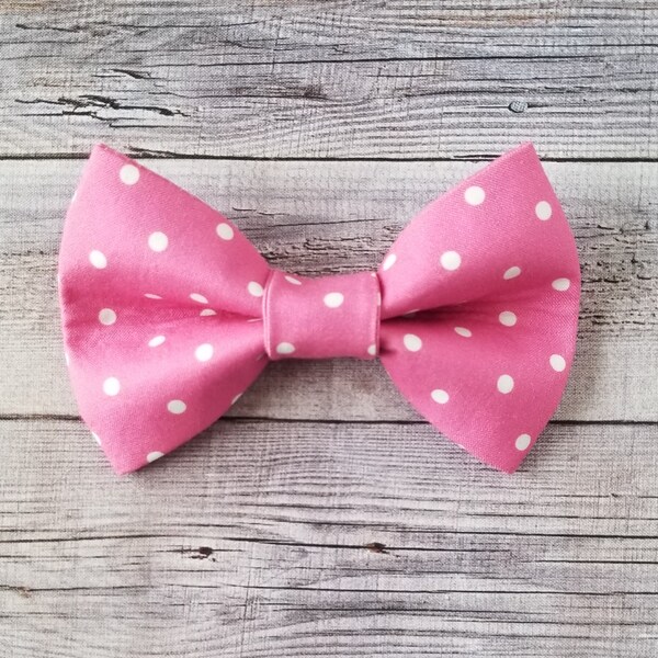 Pink Polka Dot Dog Bow Tie, pet accessories, pets, pink, pet clothes, dog supplies, dog collar, etsy dog bow tie, etsy pet supplies