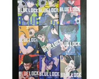 May include: A collection of nine manga volumes of Blue Lock, a Japanese manga series about soccer. The volumes are numbered 1, 2, 3, 4, 5, 6, 7, 8, and 9. The covers feature colorful illustrations of the characters from the series.