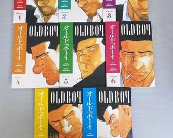 May include: A complete set of eight Oldboy graphic novels in Japanese. The covers feature a man with a serious expression, and the title "Oldboy" in English and Japanese.