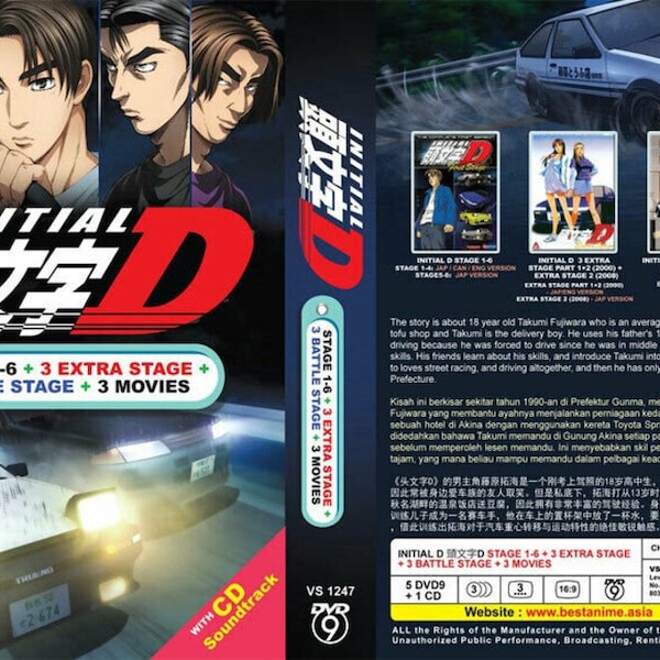 New Set Dvd Anime INITIAL D Stage 1-6 + 3 Movie + 3 Extra stage + 3 Battle Stage English Subtitle & All Region Box Set + Fast Express Ship