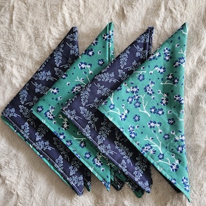 Blue and Green Floral Double Sided Cotton Cloth Napkins Set of 4
