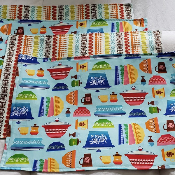 Retro Pyrex-Style Reversible Cotton Placemats Set of 4