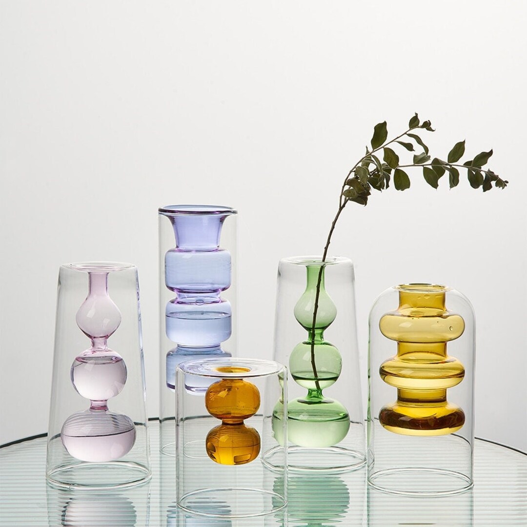Double Glass Vase Home Decor Room Decor Modern Wedding - Etsy