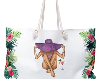 Custom Beach Bag For Bride, Personalized Weekender Bag with Rope Handles, Custom Beach Tote