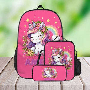 Custom Unicorn Backpack Set: Personalized School Bag for Girls