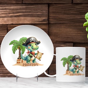 Personalized Dinosaur Pirate Dinnerware Set: Boys Kids Gifts