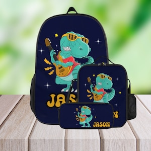 Sac à dos personnalisé pour garçon, sac à dos personnalisé enfant, sac à dos dinosaure, ensemble sac à dos et sac à lunch, cartable pour enfants