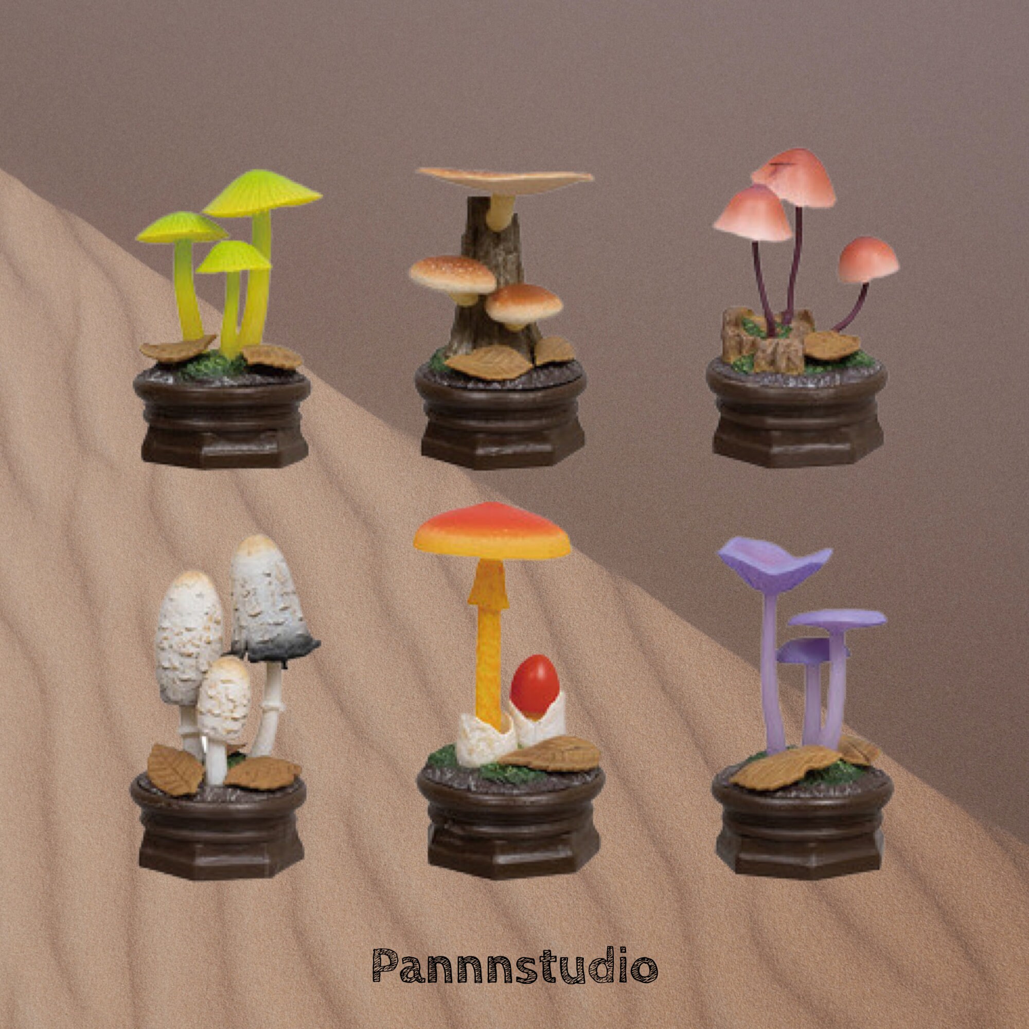 Mini Toadstools on Wire: Brown - 10pc Mini Toadstools on Wire: Brown - 10pc