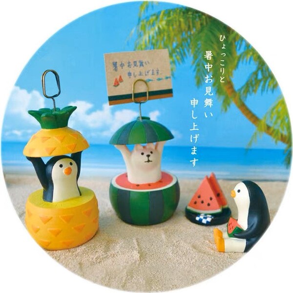 Zakka Summer animals card holder, Japan Toys or Gashapons, Genuine little displays for decoration, birthday gift