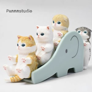 Mofusand Cats playing on the slide collection , Japan Toys or Gashapons, Genuine little displays for decoration, birthday gift